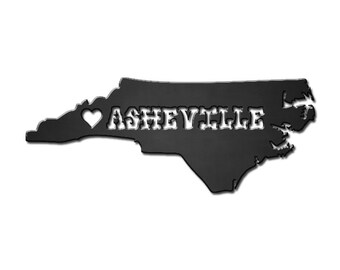 Asheville North Carolina Love Metal Art Sculpture State Outline AVL WNC