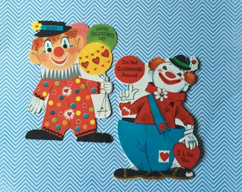 Vintage Valentines / 2 CLOWN Valentines Hallmark Valentines Signed