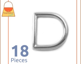 3/4 Inch Cast D Rings, Nickel Finish, 18 Pieces, Handbag Purse Bag Making Hardware Supplies, .75 Inch, 3/4", .75", RNG-AA002