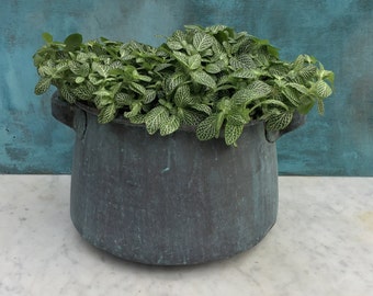 Heavy verdigris copper pot