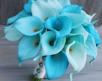 Wedding Bouquet Turquoise Calla Lilly Bouquet Bridal Bouquet Turquoise Bouquets Wedding Bouquets Bouquets Calla Lily Wedding Bouquet