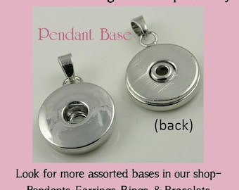 2 Pendant Bases for use with DIY SNAP Bezel Tops. Works with Snap Jewelry - Optional Silver 2.4mm Ball Chain or Vintage Chain