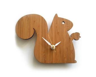 Modern Clock Baby Squirrel Bamboo