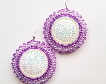 Purple Star Quilt Beaded Earrings