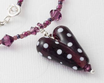 Amethyst Lampwork Heart Necklace