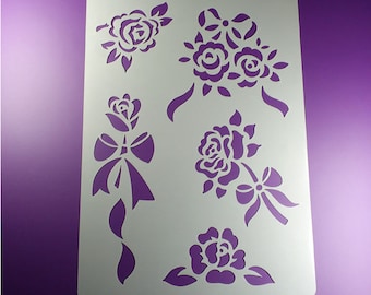 Stencil rose 5 Rose Ribbon Flower Flower-BA46