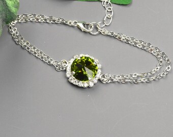 Olive Green Bracelet - Swarovski Crystal Bracelet Silver - Bridesmaid Bracelet - Bridesmaid Jewelry - Wedding Jewelry - Bridal Jewelry