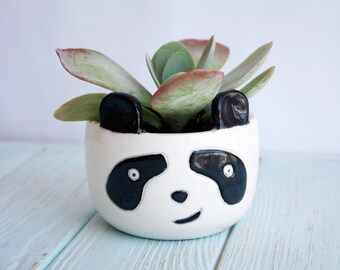 Panda Ceramic Plant Pot - Animal Planter - Succulent Planter - Face planter - Plant Holder- Cactus Pot - Modern Mini Planter - Plant Pot