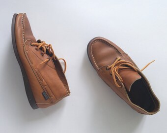 Vintage Tan Leather Lace Up Loafers, Dexter, Made in USA, Boys - US Size 6 M Women - US size 7.5, Tan Loafers, Youth size 6, Unisex
