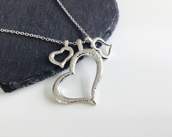 3 heart necklace, heart pendant, necklace, jewellery, heart jewellery, gifts , hearts , jewelry , charm necklace, cute gift , custom