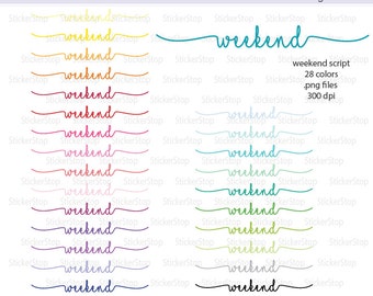 Weekend Script Icon Digital Clipart in Rainbow Colors - Instant download PNG files