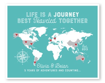 adventure map personalized anniversary travel map life is a journey best traveled together