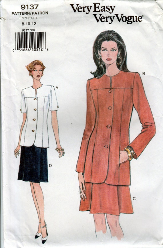 1990s Vogue Sewing Pattern Top Skirt Set Easy Vogue