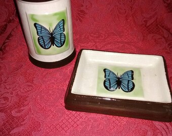 Vintage butterfly toothbrush holder and soap dish