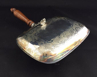Vintage Silver Plated Silent Butler Tray with Wooden Handle