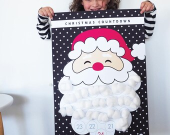Christmas Calendar Santa Countdown | A2 Black Cross Pack | Advent Calendar | Santa's Beard