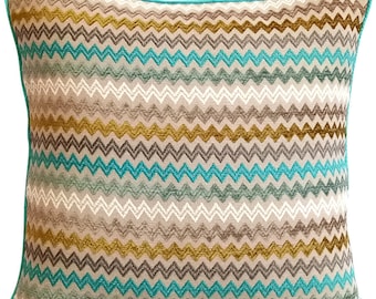 Decorative Throw Pillows Covers 18 x 18 Aqua Pillow Covers Jacquard Chevron Pattern with Embroidered Couch Pillows - Chevron Seas