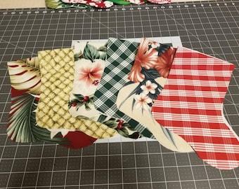 Shabby Chic Hawaiian Print Christmas Stockings Set of 6