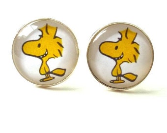 Woodstock Cufflinks Snoopy cuff links Charlie Brown glass dome Men's accessories Peanuts Characters Glass Dome Handmade men's jewelry
