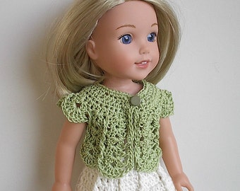 14.5 Inch Doll Clothes Crocheted Sweater Top Handmade to fit the Wellie Wishers and other similar dolls - Lime Green Sweater