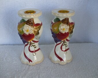 BELLA CASA by Ganz Candle Holders, Handpainted, (Pair)