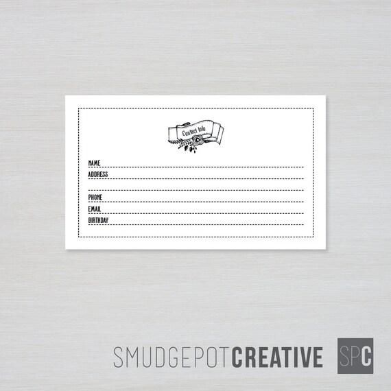 Items Similar To Printable Contact Information Cards 3 X 5 Index 