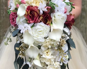 Cascading Rose Ranunculus Calla Lily Bridal Bouquet