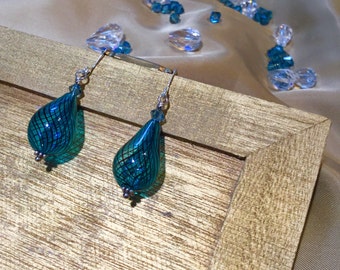 Blown Glass Aqua Drop Earrings - #J004