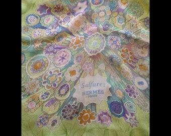 Authentic Hermes Chiffon Mousseline Scarf Shawl Sulfures & Presse-Papier