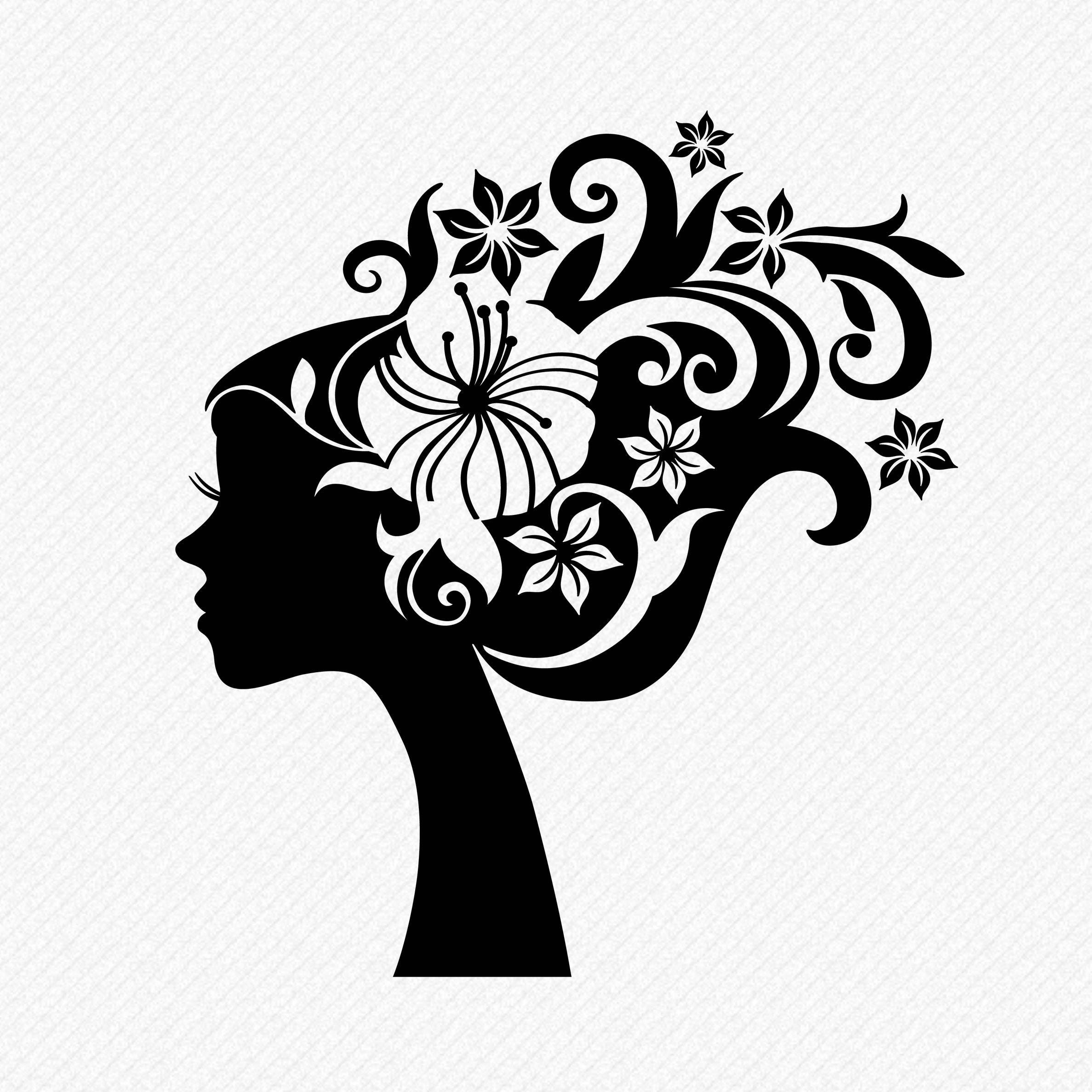 Download Girl with Floral Hair Silhouette Floral Hair Clipart Lady