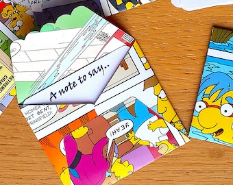 6 Simpsons Comic Book Mini Envelopes / Gift Card- The Simpsons Note cards- Comic Book Birthday - Simpsons Party - Birthday Party Decor