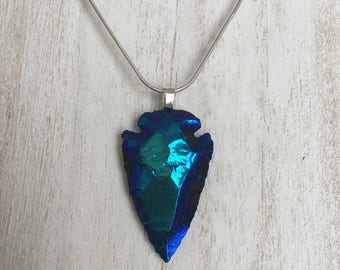 Titanium Aura Arrowhead Sterling Silver Necklace