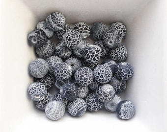 6 10 mm matte black Crackle Agate beads