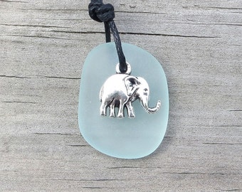 Pale Aqua Sea Glass Elephant Necklace by Wave of Life™