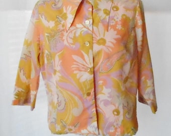 Vintage 1960s 1970s Boxy Cropped Blouse, Vintage Handmade Floral Blouse, Vintage Homemade Floral Blouse, 1960s Blouse, 1970s Blouse