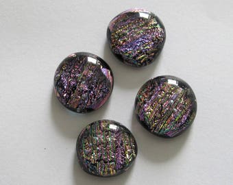 Four Uncalibrated, round, Dichroic glass cabochons, approximately 16mm to 17mm
