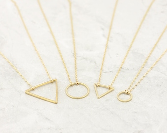 Gold Triangle Necklace, Floating Triangle Necklace, Minimal, Delicate Necklace / Gold Triangle 14k Gold Filled, Valentines Day