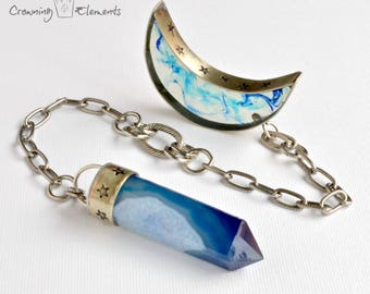 Dyed Blue Agate Pendulum ~ Lunation Series