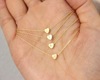 Tiny heart necklace, initial necklace, dainty necklace, delicate necklace, bridesmaid gift, thin gold necklace, child necklace, minimalist