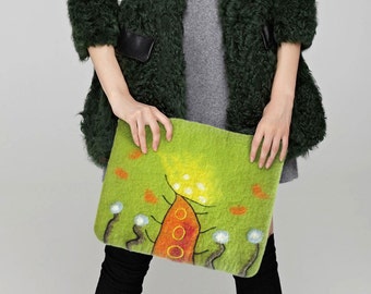 Laine feutrée 13 dans housse de portable MacBookAir avec la conception abstraite, jaune orange vert rouge, Voyage Sac feutré de laine, manchon de feutre de laine