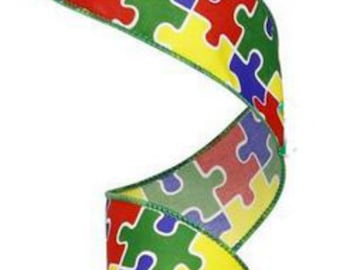1.5" Autism Awareness Puzzle Pieces Ribbon (10 Yards)