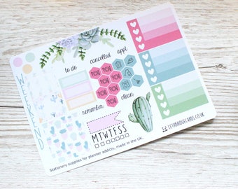 Succulent Mini Happy Planner Weekly Kit; Vinyl Planner Stickers; Mambi; Decorative Stickers; Checklist Stickers; Personal Weekly Kit