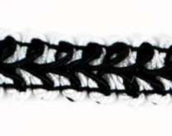 E1901 Black White Gimp Sewing Upholstery Trim 1/2" (E1901-BKM)