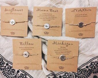Great Lakes wish bracelets, wish bracelet, michigan, michigan bracelet, wave jewelry, mama bear, sunflower, vw bus, hemp wish bracelet, lake