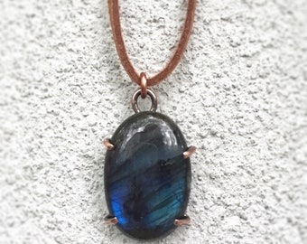 Labradorite Copper Prong Handmade Pendant Necklace