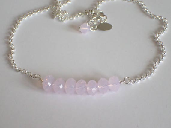 Rose Water Opal Swarovski Crystal Bar Necklace, Sterling Silver