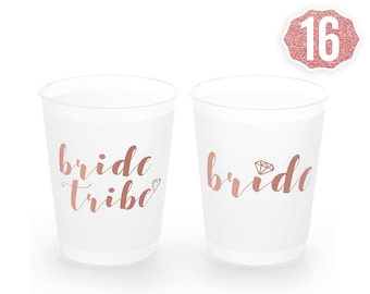 Rose Gold Bachelorette Party Cups | Bride Tribe + Bridal Shower Cups - 16 Count 16 Oz. | Engagement Party Decoration and Bride To Be Gift