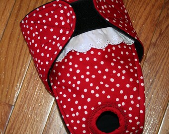 Female Dog Diaper,Panties, dog Britches, Nappies. Washable Heat Cycle, Incontinence - Red Polka Dot - by angelpuppi