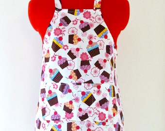 Kids Apron - Cupcakes and Flowers Childrens Apron - Childs Apron - Kitchen Accessory