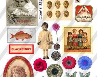 Digital Collage Sheet Ephemera Vintage Images (Sheet no. O61) Ephemera-Instant Download